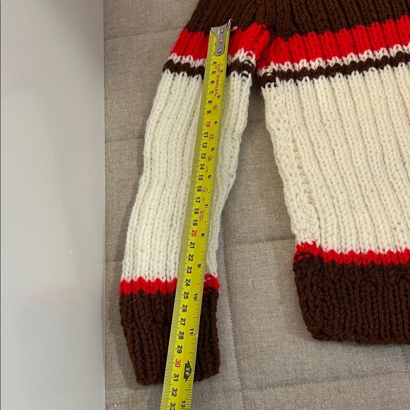 Vintage. Hand made. New. Brown and White Striped Knit Sweater - Picture 3 of 4